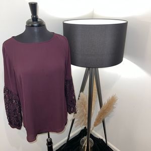 Apt 9 Purple Lace Sleeve Blouse Size Large